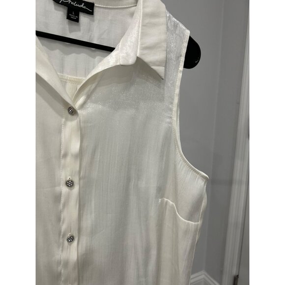 Prelude Sleeveless Button Down Blouse White Sz L - Picture 5 of 10